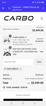 RIDECARBO24 coupon verification screenshot