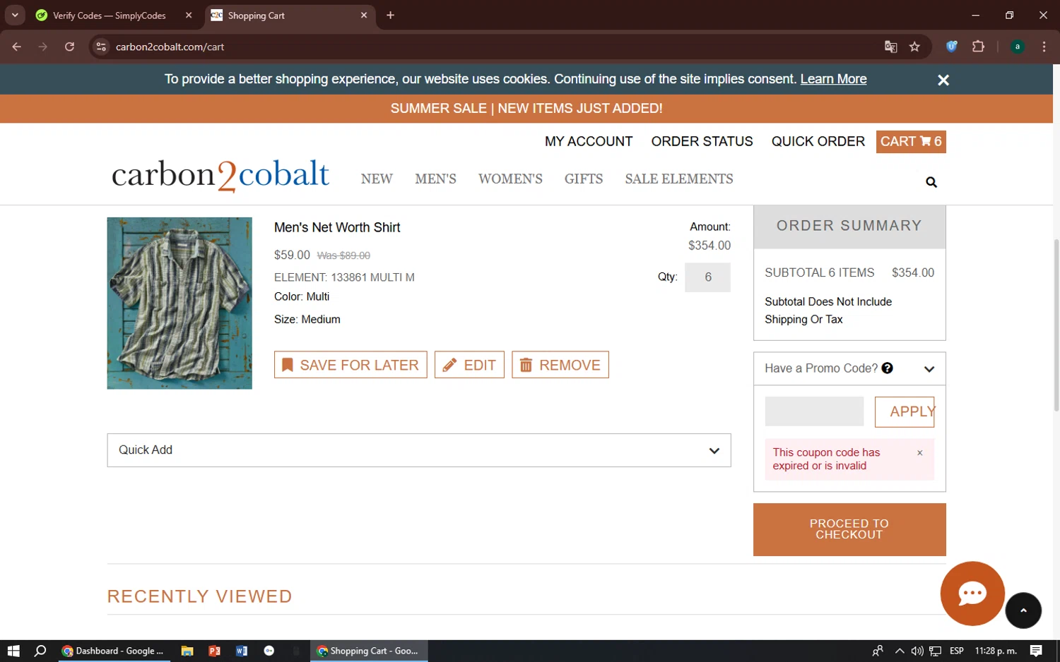 Carbon2Cobalt promo code screenshot showing code SUMMERLOVE30 applied at Carbon2Cobalt checkout page. Uploaded by SimplyCodes community member zizu55 on Jul 6, 2025