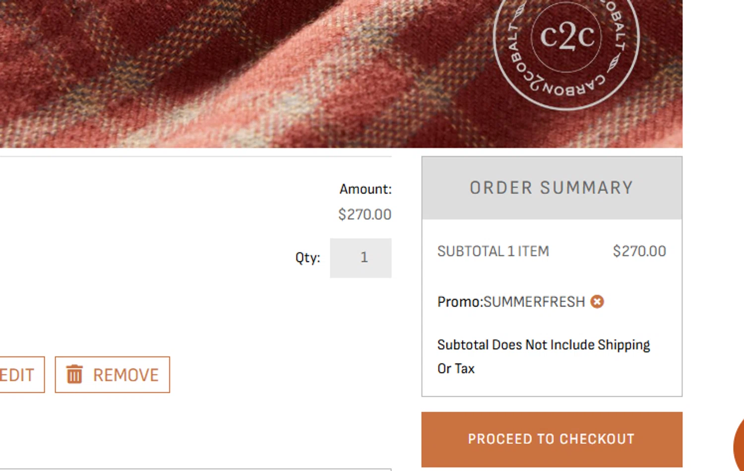 Carbon2Cobalt promo code screenshot showing code SUMMERFRESH applied at Carbon2Cobalt checkout page. Uploaded by SimplyCodes community member Holaaa on Jul 19, 2025