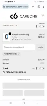 Carbon 6 Rings coupon verification screenshot