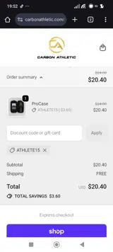 ATHLETE15 coupon verification screenshot