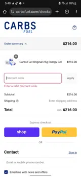 Carbs Fuel coupon verification screenshot