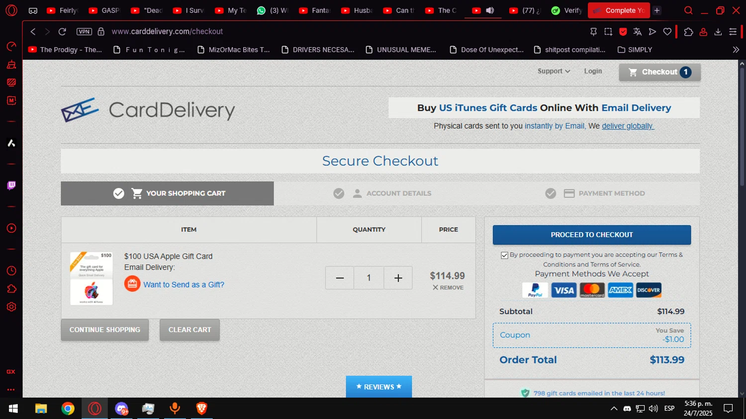 CardDelivery coupon code screenshot showing code new45 applied at CardDelivery checkout page. Uploaded by SimplyCodes community member Anteserachido on Jul 24, 2025