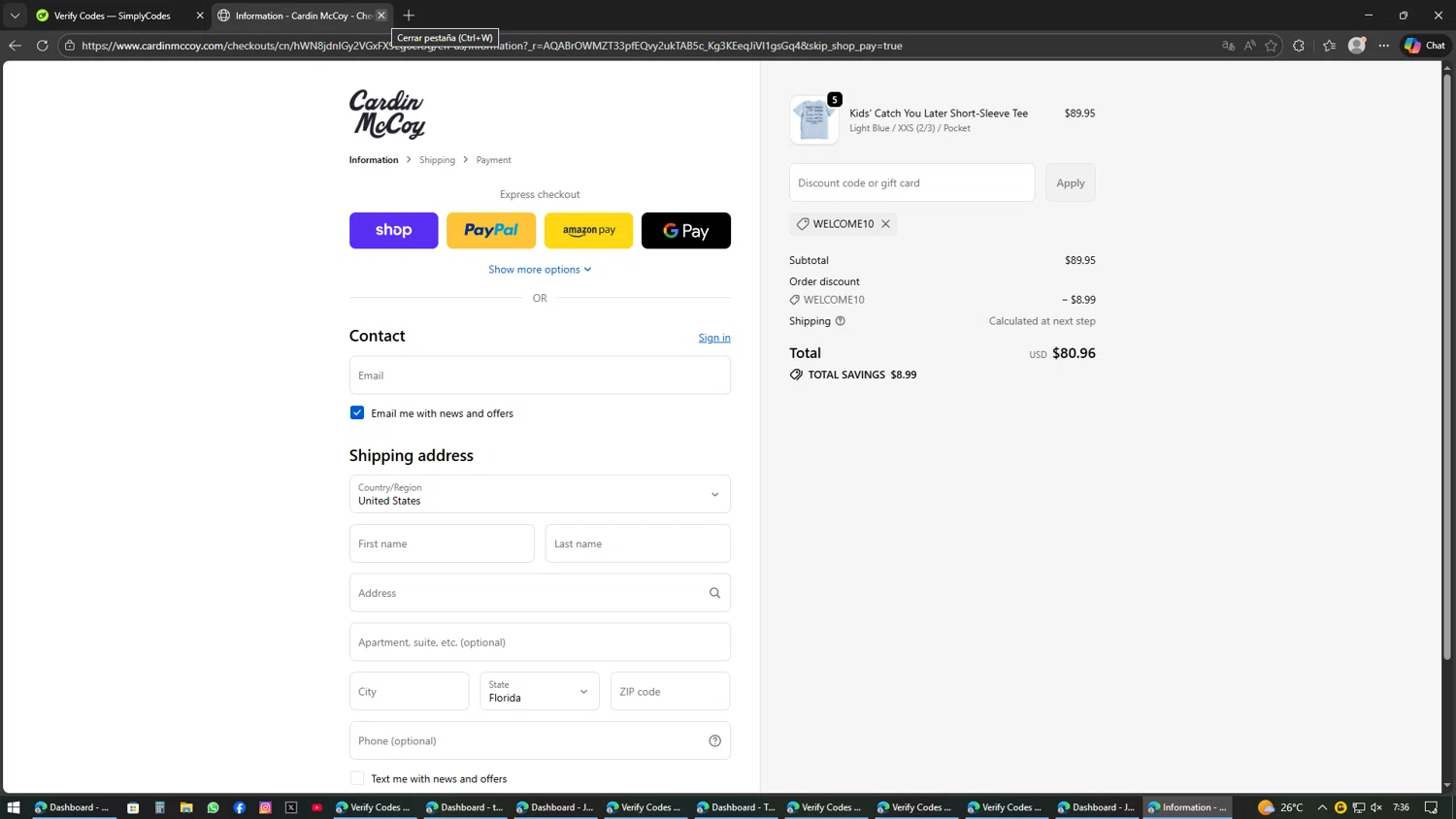 Cardin McCoy checkout page showing Cardin McCoy discount code box | Screenshot taken by SimplyCodes community member on Feb 13, 2026