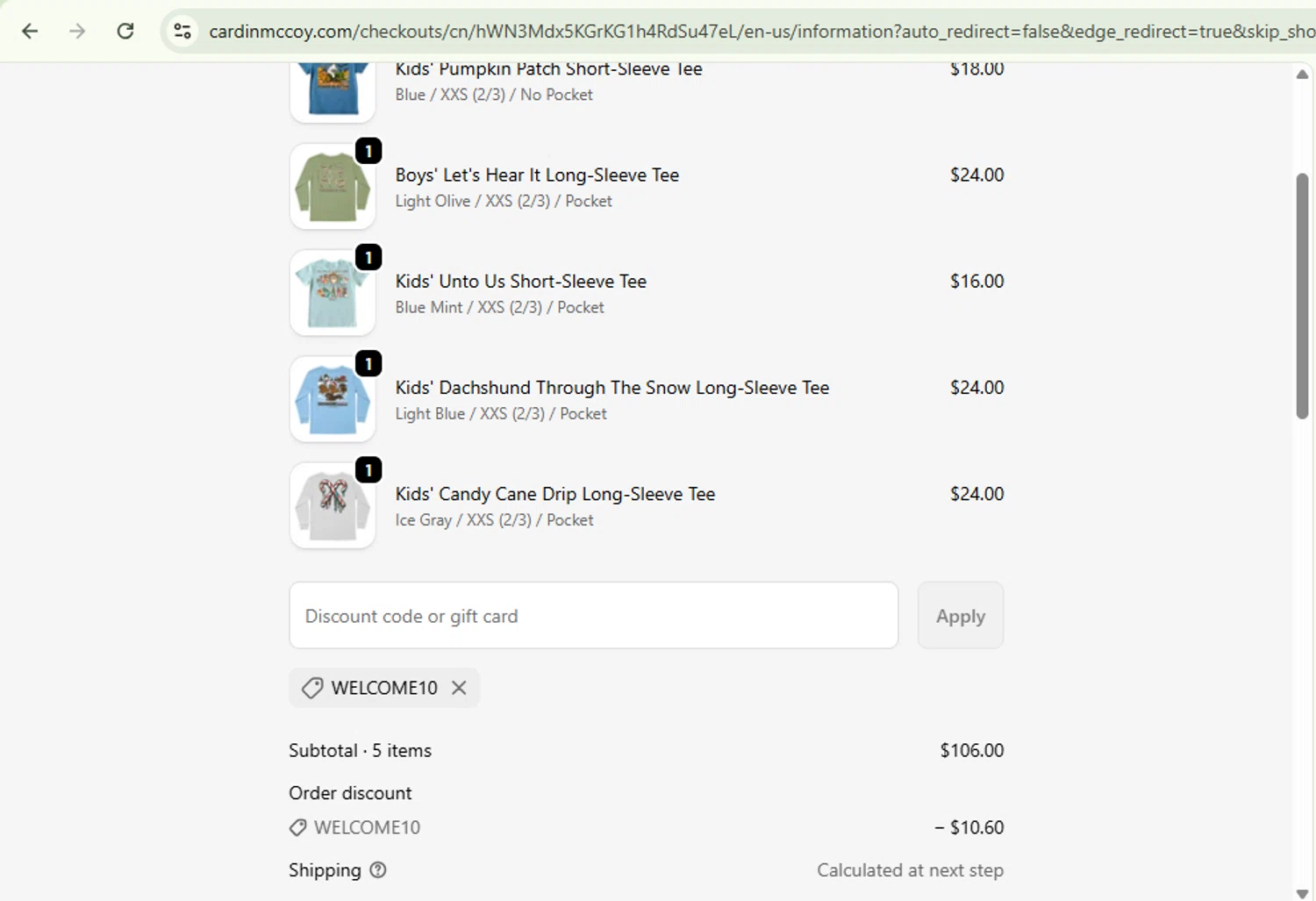 Cardin McCoy discount code screenshot showing code WELCOME10 applied at Cardin McCoy checkout page. Uploaded by SimplyCodes community member SaleSentinel7319 on Sep 24, 2025