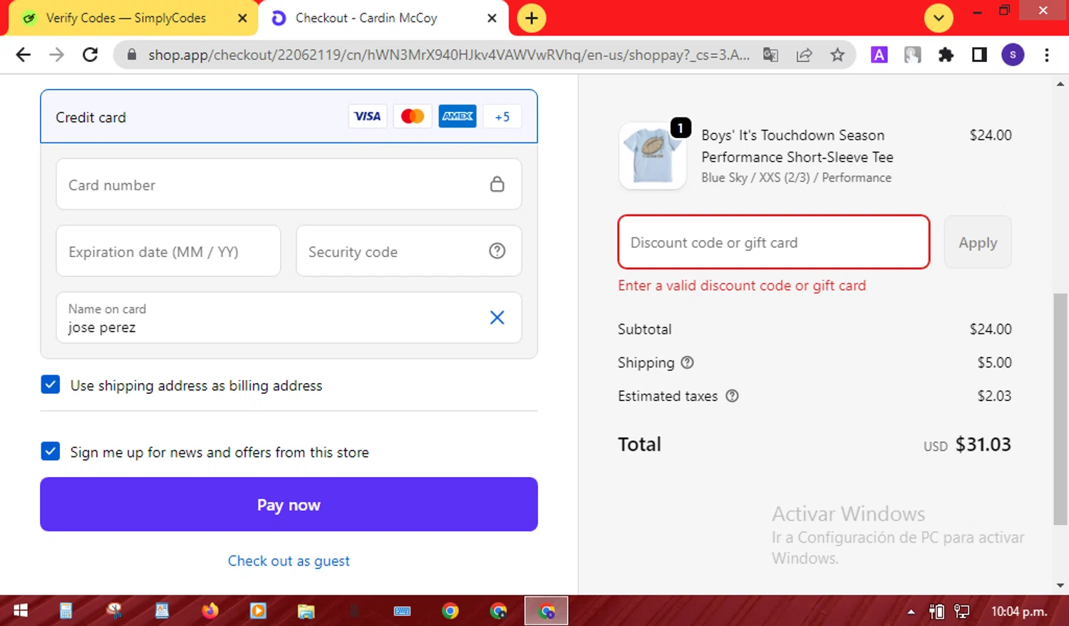 Cardin McCoy discount code screenshot showing code PERF30 applied at Cardin McCoy checkout page. Uploaded by SimplyCodes community member SilverMaven7655 on Sep 25, 2025