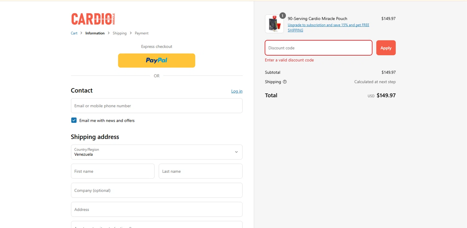 CardioMiracle promo code screenshot showing code Drt applied at CardioMiracle checkout page. Uploaded by SimplyCodes community member MagnifiHero3476 on Apr 20, 2025