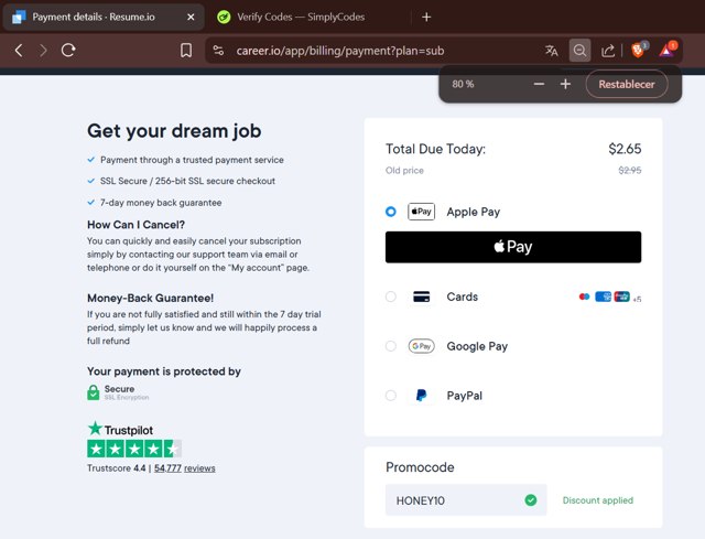 Career.io checkout page showing Career.io promo code box | Screenshot taken by SimplyCodes community member on Sep 6, 2025