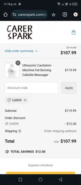 CAR99 coupon verification screenshot