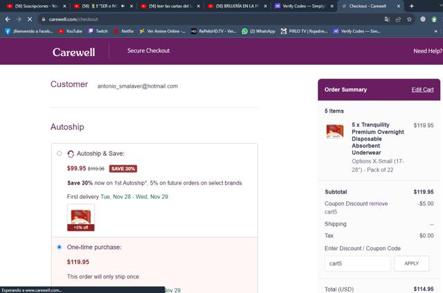 Carewell checkout page showing Carewell coupon code box | Screenshot taken by SimplyCodes community member on Nov 27, 2023
