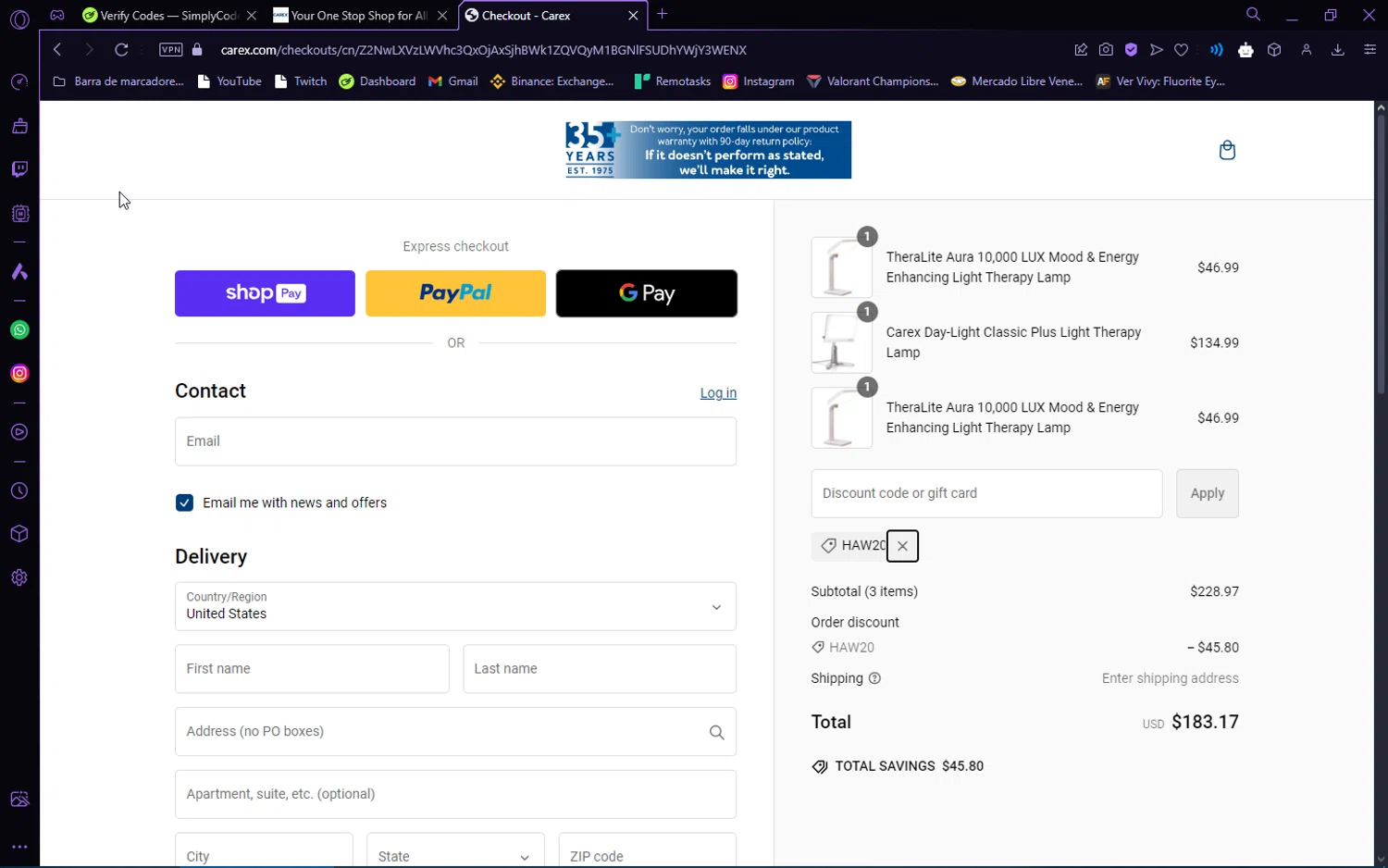 where to use Carex promo code box