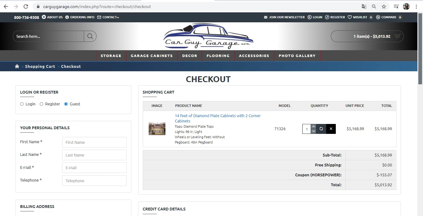 where to use Car Guy Garage promo code box
