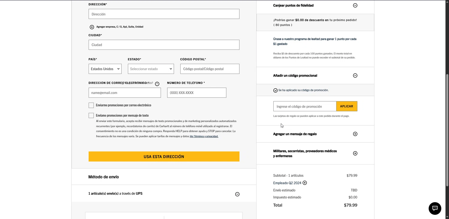 Carhartt promo code screenshot showing code Relaxed24 applied at Carhartt checkout page. Uploaded by SimplyCodes community member Raibelys_18 on Jul 30, 2025