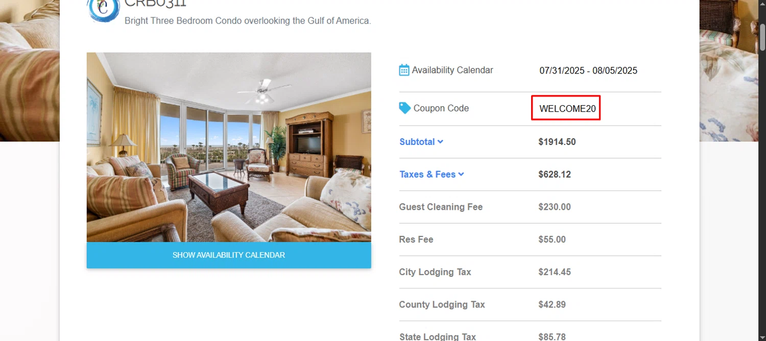 Caribe Resort checkout page showing Caribe Resort promo code box | Screenshot taken by SimplyCodes community member on Jul 28, 2025