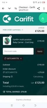 GETCARIFIT70 coupon verification screenshot