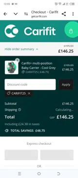CARIFIT25 coupon verification screenshot