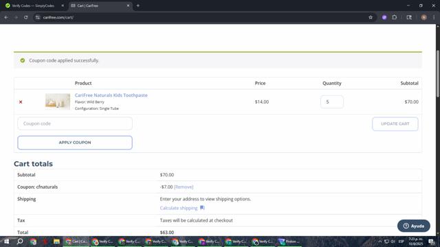 CariFree checkout page showing CariFree coupon code box | Screenshot taken by SimplyCodes community member on Aug 10, 2025
