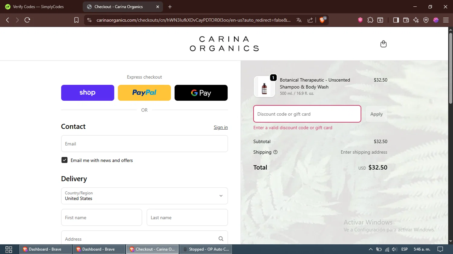 Carina discount code screenshot showing code WELCOME10 applied at Carina checkout page. Uploaded by SimplyCodes community member Alfred on Sep 23, 2025