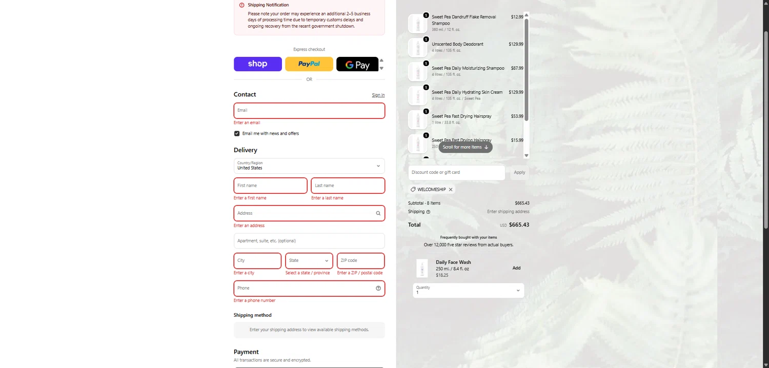 Carina checkout page showing Carina discount code box | Screenshot taken by SimplyCodes community member on Jan 20, 2026