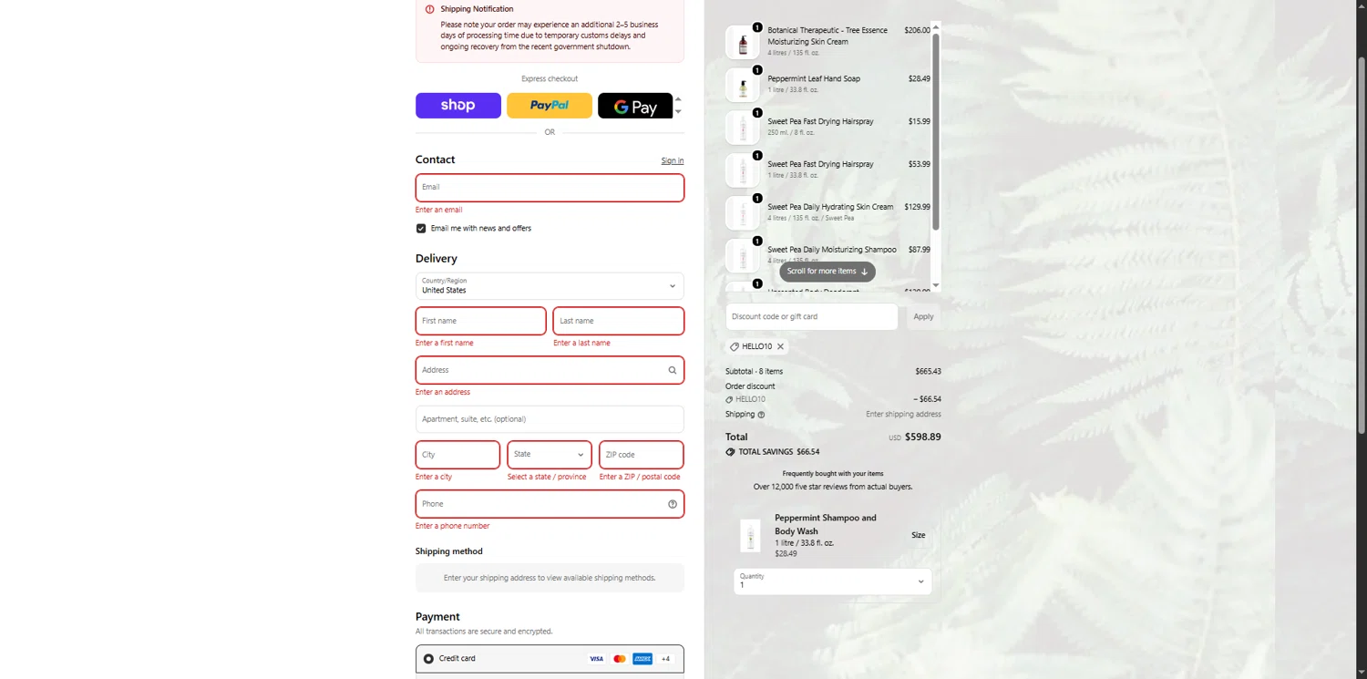 Carina checkout page showing Carina discount code box | Screenshot taken by SimplyCodes community member on Feb 1, 2026