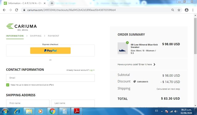Cariuma checkout page showing Cariuma discount code box | Screenshot taken by SimplyCodes community member on Jun 2, 2020