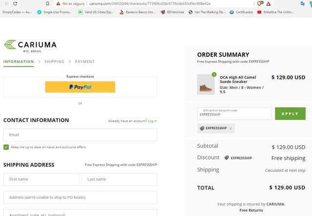 Cariuma checkout page showing Cariuma discount code box | Screenshot taken by SimplyCodes community member on Nov 22, 2020