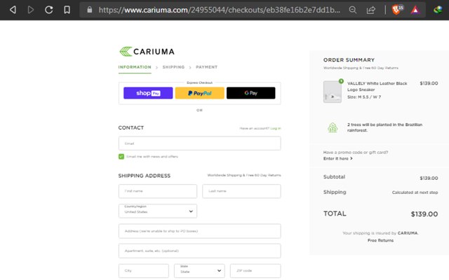 Cariuma checkout page showing Cariuma discount code box | Screenshot taken by SimplyCodes community member on Dec 29, 2023