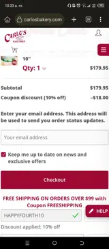HAPPYFOURTH10 coupon verification screenshot