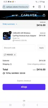 HIGH20 coupon verification screenshot