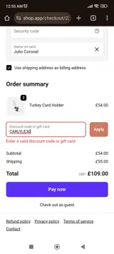 CARLYLE30 coupon verification screenshot