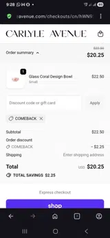 Comeback coupon verification screenshot
