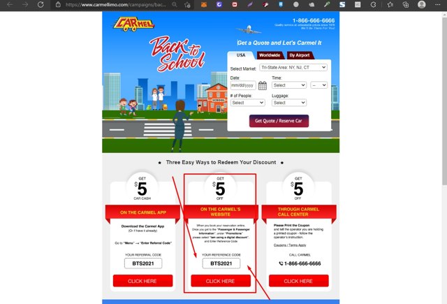 CarmelLimo checkout page showing CarmelLimo discount code box | Screenshot taken by SimplyCodes community member on Jan 7, 2022