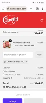 CARNEGIET8QKTPPQ coupon verification screenshot