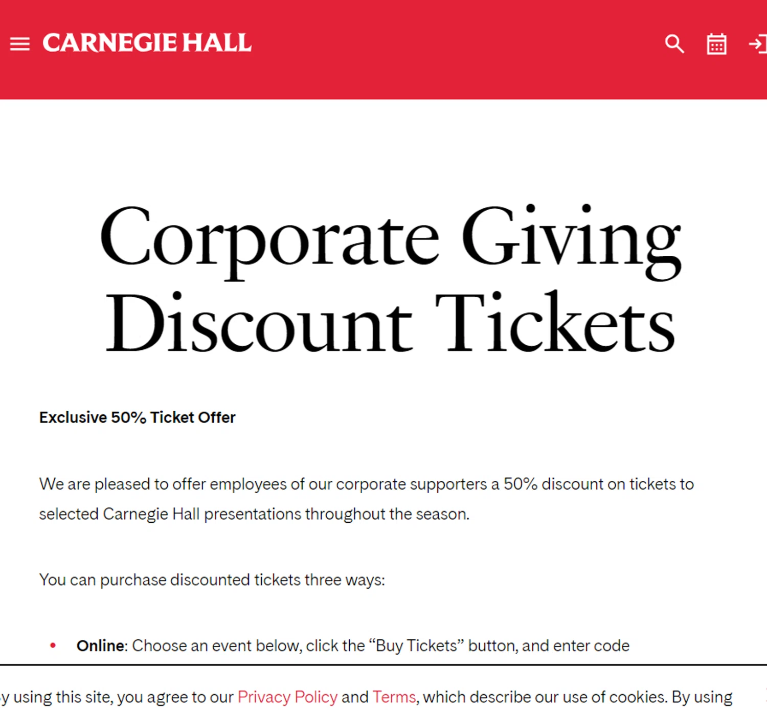 where to use Carnegie Hall promo code box