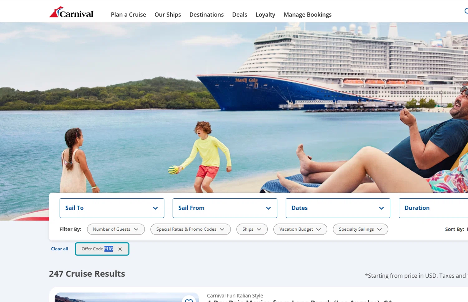Carnival Cruise Lines promo code screenshot showing code HCA applied at Carnival Cruise Lines checkout page. Uploaded by SimplyCodes community member Dejadepicharme on Jun 5, 2026