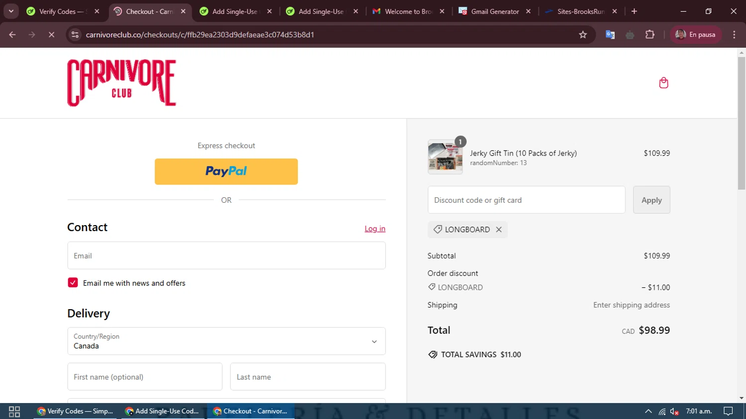 where to use Carnivore Club promo code box