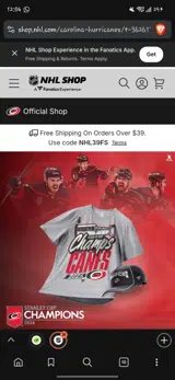 Carolina Hurricanes Shop coupon verification screenshot