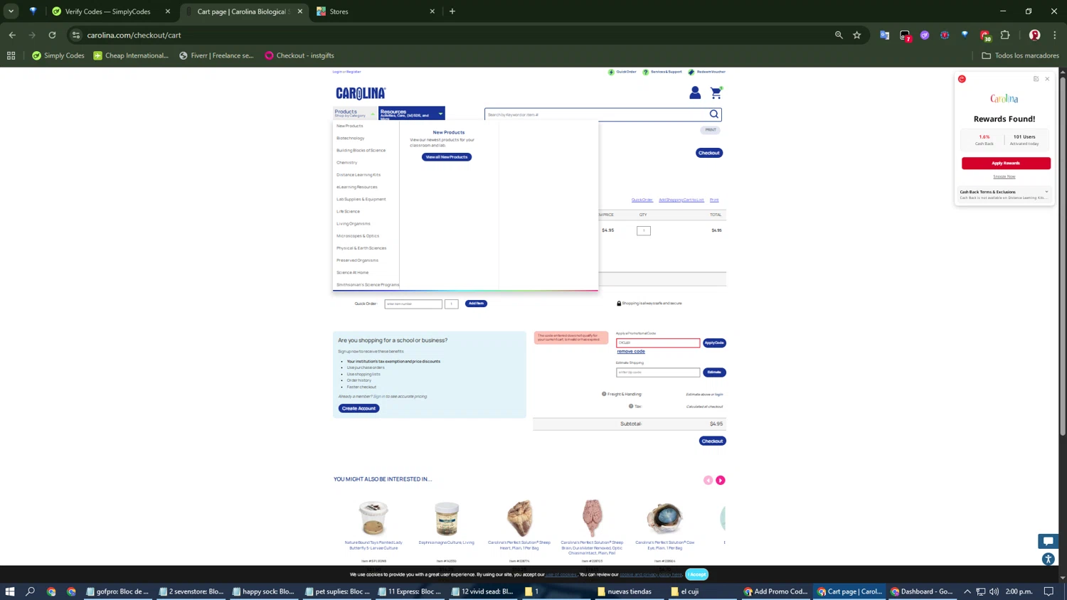 Carolina promo code screenshot showing code CYCLER applied at Carolina checkout page. Uploaded by SimplyCodes community member Spiderman_04 on Jan 6, 2026