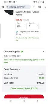 sas10nfl coupon verification screenshot