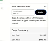 Carolina Panthers coupon verification screenshot