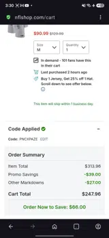 Carolina Panthers coupon verification screenshot