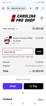 Carolina Pro Shop coupon verification screenshot