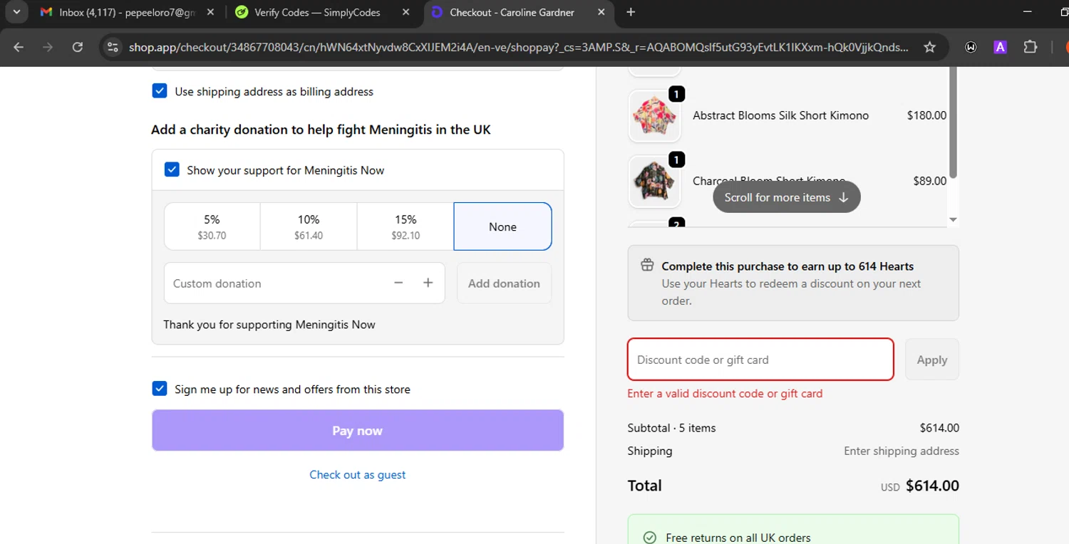 Caroline Gardner promo code screenshot showing code VIPREVIEW applied at Caroline Gardner checkout page. Uploaded by SimplyCodes community member Eminem on Dec 5, 2025