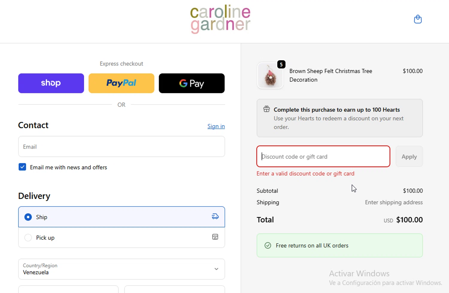 Caroline Gardner promo code screenshot showing code VIPREVIEW applied at Caroline Gardner checkout page. Uploaded by SimplyCodes community member Sheele_Icon on Dec 5, 2025
