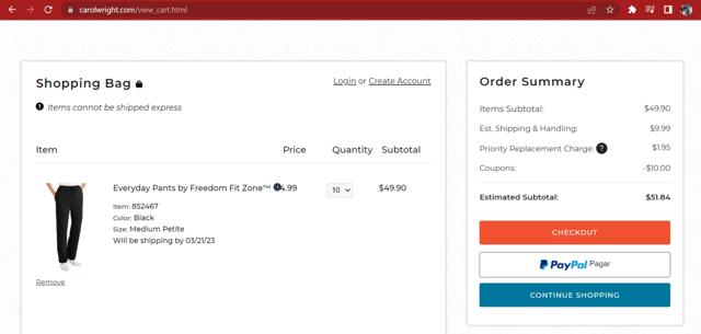 Carol Wright Gifts checkout page showing Carol Wright Gifts coupon code box | Screenshot taken by SimplyCodes community member on Jan 6, 2023