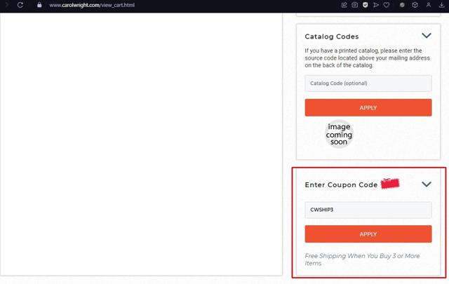 Carol Wright Gifts checkout page showing Carol Wright Gifts coupon code box | Screenshot taken by SimplyCodes community member on Jan 6, 2023