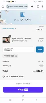 SPRING20 coupon verification screenshot
