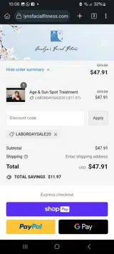 LABORDAYSALE20 coupon verification screenshot