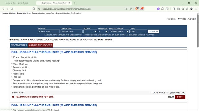 Carowinds checkout page showing Carowinds promo code box | Screenshot taken by SimplyCodes community member on Aug 27, 2025