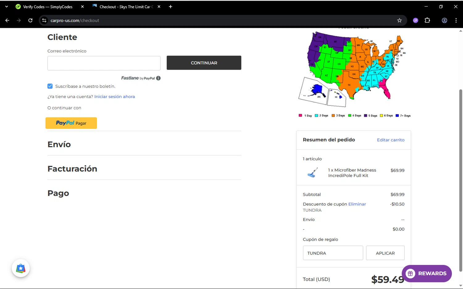 CarPro coupon code screenshot showing code TUNDRA applied at CarPro checkout page. Uploaded by SimplyCodes community member aleixmase on Jun 21, 2025